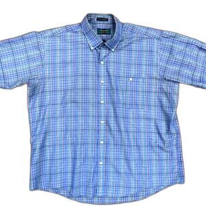 Colours by Alexander Julian Blue Pink Plaid Button Short Sleeve Shirt Size XL